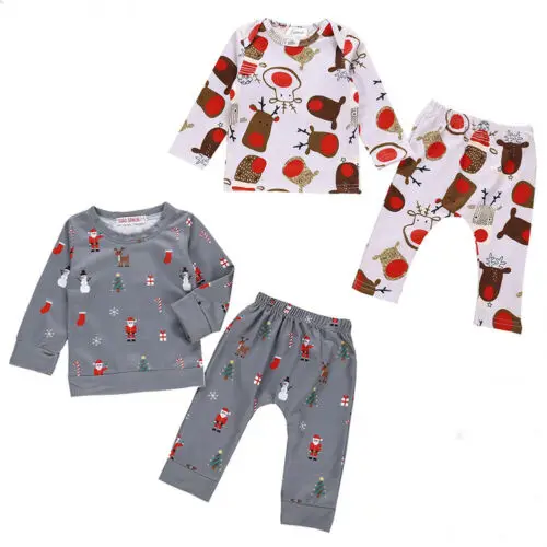 

Xmas Newborn Baby Boy Girl Clothes Sets Christmas Deer Santa Tops+Pants Nightwear Pajamas Set