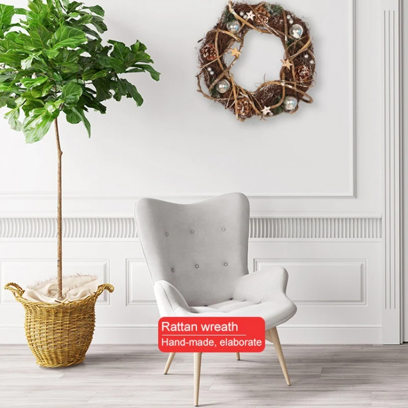 

Christmas Decoration Natural Rattan Wreath with Ball Star Christmas Wreath Crafts Xmas Home Decor Happy Spring Wedding Wreath