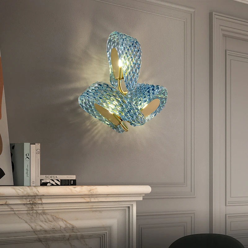 

Modern Copper Glass Blue Beauty G9 LED Designer Golden Wall Lamp Wall Light Wall Sconce For Bedroom Corridor