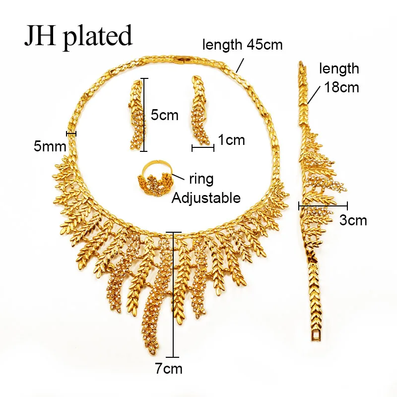 JHplated Fashion African Ethiopian Eritrean Shiny Jewelry Gold Sets Necklace / Earrings / Ring / Bracelet Wedding gifts - Metal color: Gold-color