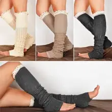 55 см, женские гетры, зимние однотонные вязаные гетры с кружевной отделкой, Вязаные гольфы, носки, чулки, женские носки, один размер