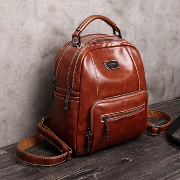 

Spring and summer new retro oil wax leather women's backpack simple fashion women bag