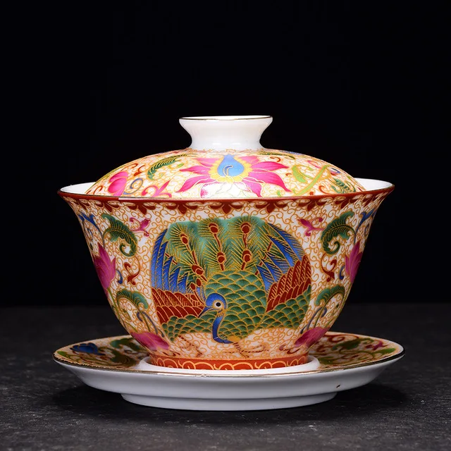 150 мл Цзиндэчжэнь фарфоровая Gaiwan изысканная с эмалью цветная чайная чаша блюдцем