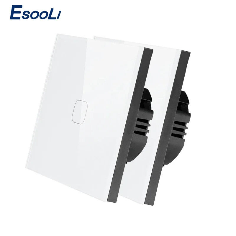 2 pcs white 1 gang Esooli AC220V, 1/2/3 1Way светильник стены Сенсорный экран переключатель сенсорный выключатель света ЕС Стандартный сенсорный выключатель с украшением в виде кристаллов Стекло Панель сенсорный выключатель, 2 предмета в комплекте - Цвет: 2 pcs white 1 gang