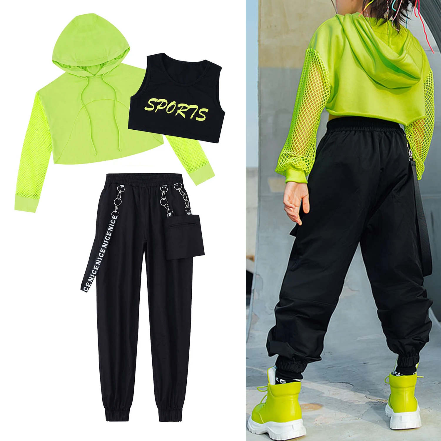 Hip-Hop Kids Dance Girls Clothes Outfits Vest Tops Shorts Cargo Sweatpants Modern Baby Teens 9 10 11 12 13 Years Streetwea | Мать и