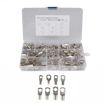 

120Pcs Assorted Wire Lugs Cable Tinned Copper Eyelets Tubular Ring Terminals Connectors with Hole Assortment Kit