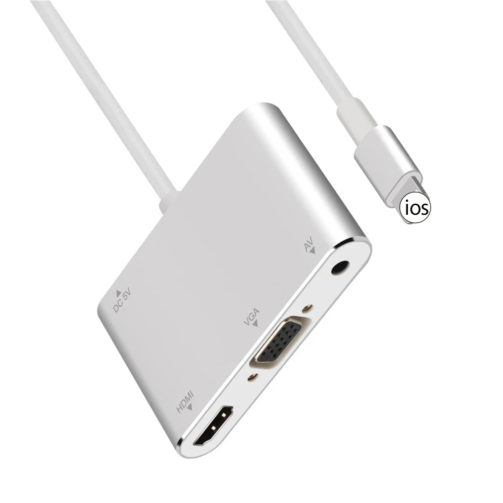 4 в 1 Plug and Play цифровой av-адаптер Lightning освещение к HDMI, VGA, AV Adapterfor iPhone X/8/8 Plus/7/7 Plus/6 Plus/6s/6s Plus/5/5S iPad