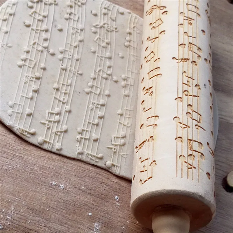 Rolling Pin Engraved Carved Wood Embossed Patterned Rolling Pin Cookies Biscuit Fondant Cake Dough Roller Kitchen Tool@5