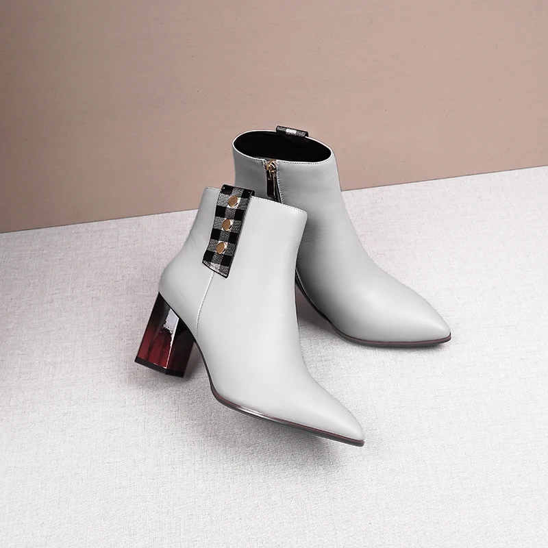 

Color change thick high 7cm female winter boots pointed lattice decoration solid color short plush fashion women's boots shoes