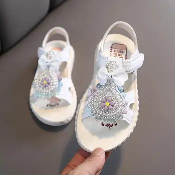 

2020 New Girls Sandals Children Shoes Glitter Candy Color White Open-toe Sandals School Female Kids Flat Pu Leather Shoes D249