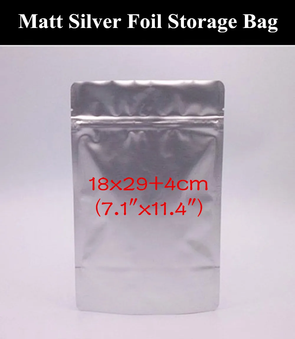 

50pcs 18x29+4cm (7.1"x11.4") 280micron Matt Silver Color Aluminum Foil Ziplock Bag Doypack Resealable Moisture-proof Pouch