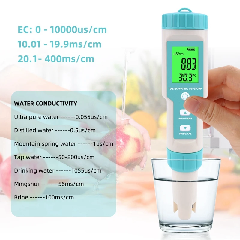 7 в 1 PH/TDS/EC/ORP/Salinity /S.G/измеритель температуры Измеритель Качества Воды Тестер