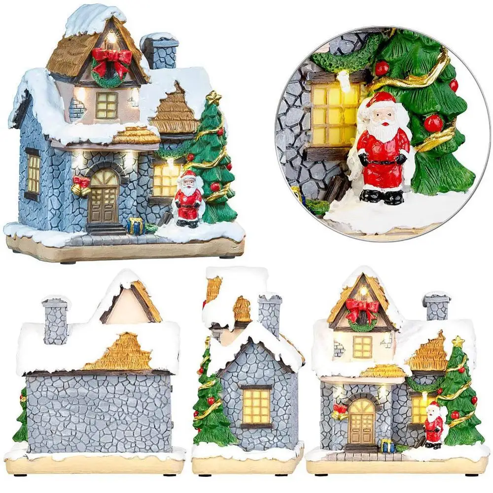 Christmas Decoration Village Collection Figurine Building Christmas House with Santa Claus LED Lighting Home Fireplace Ornament room decoration