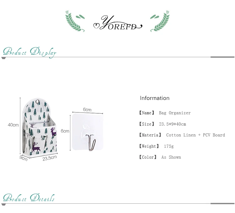 OYOREFD Wall Mounted Multi-function Waterproof Bag Organizer Cotton Linen Toiletry Bag Home Hanging Storage Bag Room Organizer