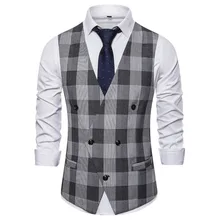 Spring And Autumn New Style Casual Fashion Men Ouma Big V-neck British-Style Casual Plaid Vest Waistcoat
