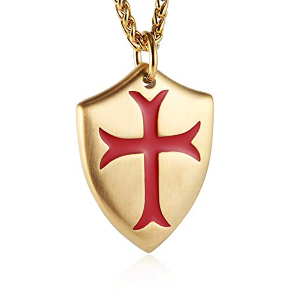 Knights Templar Cross Joshua 1:9 Shield Stainless Steel Pendant Necklace New 