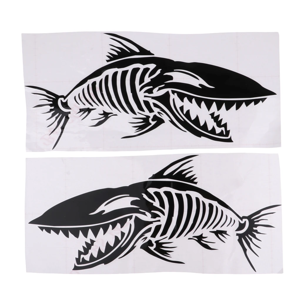 Pack 2 Black Skeleton Fish Bone Sticker Decal For Kayak Canoe Boat Graphics