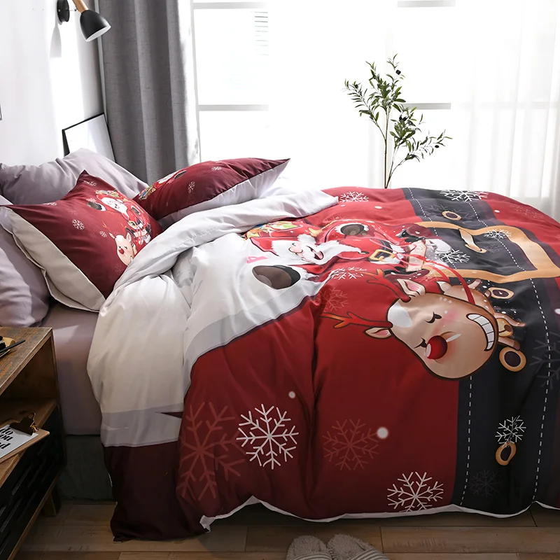 Рождественский комплект белья полиэстер шлифовальный зеленый красный пододеяльник набор снеговик подарок напечатано льняное постельное белье для домашнего декора