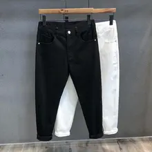 Pantalones vaqueros holgados y cálidos para hombre, Shorts ajustados elásticos de moda, ropa de calle, Calca Masculina, color negro, 2021