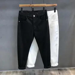 Pantalones vaqueros holgados y cálidos para hombre, Shorts ajustados elásticos de moda, ropa de calle, Calca Masculina, color negro, 2021
