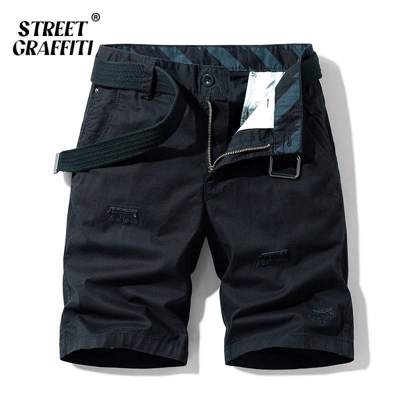 

GRAFFITI Summer Men Cotton Solid Men's Shorts Clothing 2023 New Spring Casual Short Embroidery Fashion Social For Beach Pants