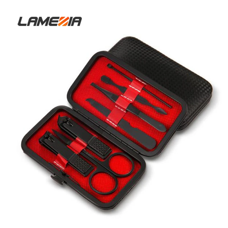 

LAMEZIA 7pcs/set Manicure Nail Clippers Pedicure Portable Travel Hygiene Kit Stainless Steel Cutter Scissors Tool Set