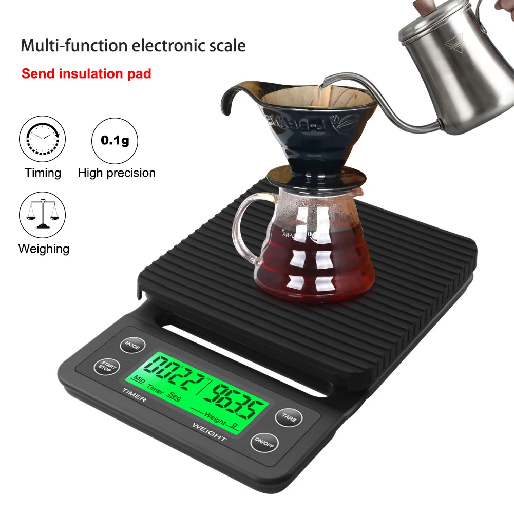 Digital Coffee Scale with Timer 3Kg/0.1G 5Kg/0.1G Drip Kitchen High Precisions 