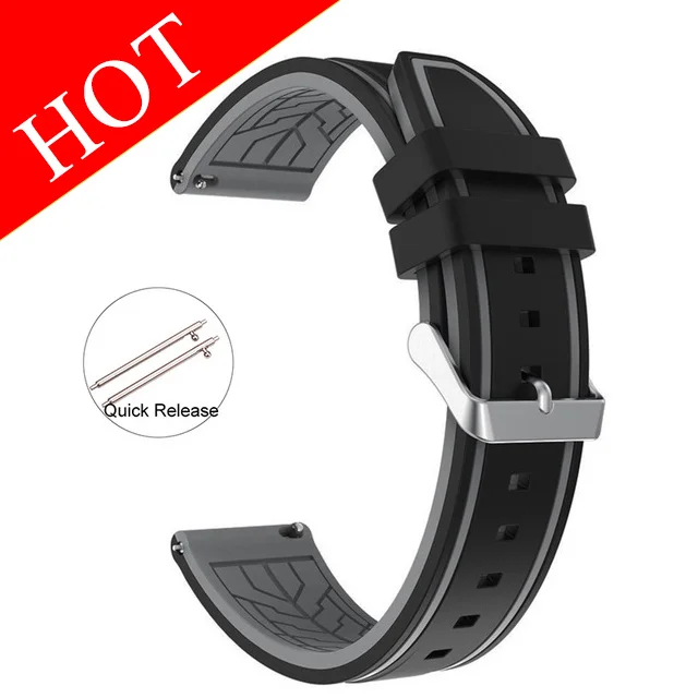 Soft Silicone Sport Watchband 20mm 22mm 24mm 26mm Rubber Diving Waterproof Men Replacement Bracelet Band Strap Watch Accessories Black-gray-05