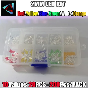 

200pcs/Lot 2MM LED Assortment Kit primary color Water Clear Red Blue Green Yellow Orange White DIY 3mm Diode pack Six Colors