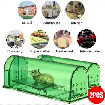 

2PCS Green Mouse Trap Plastic Reusable Rat Catcher Cage Rodent Pest Humane Large Live Rodent Indoor Outdoor Indoor Mousetrap