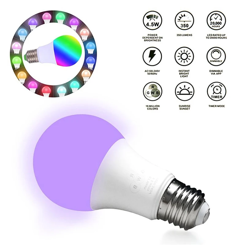 

Bluetooth Lamp RGBW APP Remoto Control Bar Party Home Decoration Bluetooth Smart Bulb Bluetooth Light E27 Bedroom Wireless