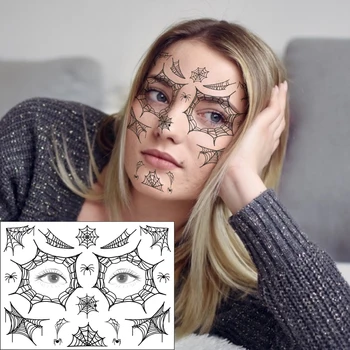 

Waterproof Temporary Tattoo Sticker Black Spider Web Element Face Art Pattern Design Flash Tatoo Fake Tatto for Men Women