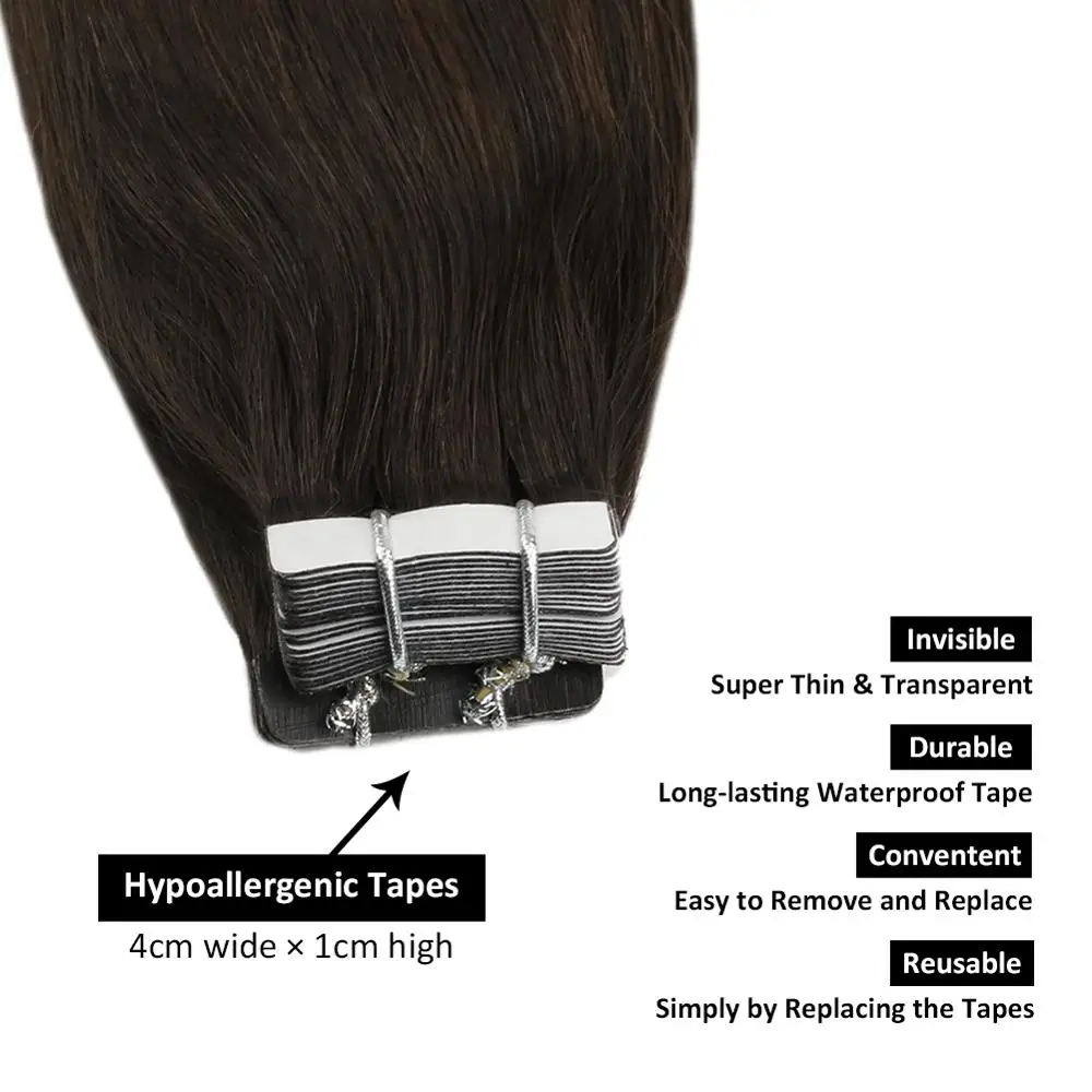 Ugeat Tape in Real Hair Extensions Balayage Ombre Real Human Hair 12-24inch Machine Remy Seamless Invisible Glue in Extensions
