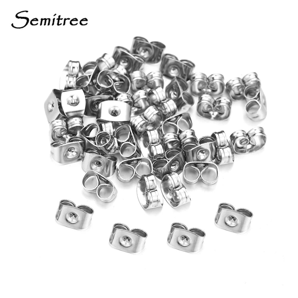 Semitree 200Pcs/lot Stainless Steel Earring Back Earrings Stopper for Diy Jewelry Making Earring Findings Crafts Accessories