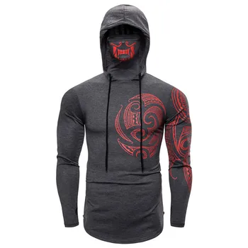 

Long Sleeve Men's Hoodies with Print Mask Black Gray Elasticity Coat Moto Biker Style Cool Sweatshirts Men Thin Hoodies