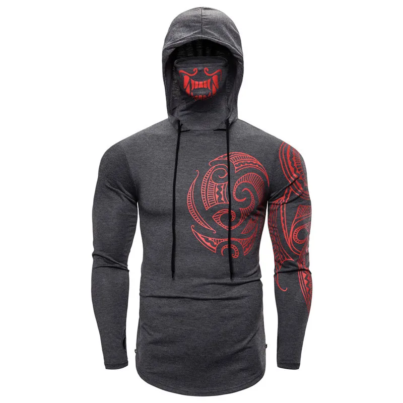Long Sleeve Men's Hoodies with Print Mask Black Gray Elasticity Coat Moto Biker Style Cool Sweatshirts Men Thin Hoodies Long Sleeve Men's Hoodies with Print Mask Black Gray Elasticity Coat Moto Biker Style Cool Sweatshirts Men Thin Hoodies