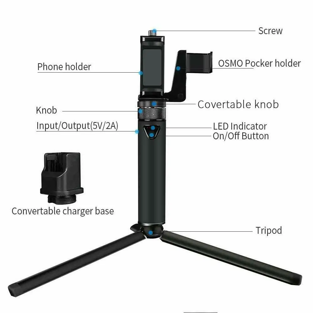 Smatree 5000 мА/ч, Портативный Зарядное устройство для DJI OSMO карман 5000 мАч со штативом и держатель для iPhone XS/XR/8/7/6