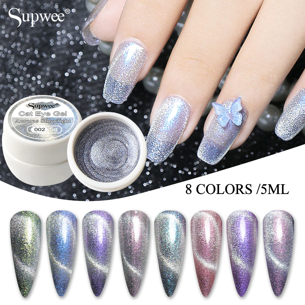 

SUPWEE 5ml Aurora Polaris Shining Cat's Eye Poly Nail Gel Lampara UV Led Nails Semi-permanent Magnetic Cat Eye Nail Gel