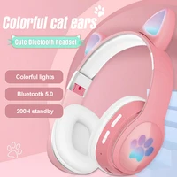 K6133 Cat Ear Headphone Wireless headset 5.0 Girl Makaron cartoon Cat Claw LED Lamp Colorful Luminous Card Kids Gift 2