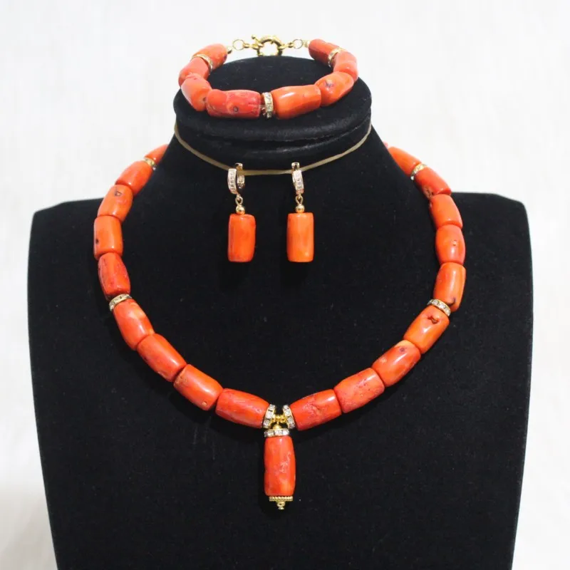 Kaufen 4UJewelry Eine Reihe Choker Korallen Perlen Schmuck Set Einschließlich Bracelelt + Ohrringe + Halskette Orange Rot Weiß farbe Braut Set