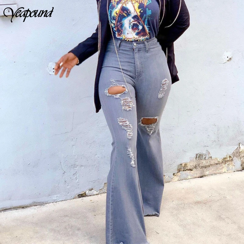 

Spring Autumn High Waist Mom Jeans Flare Bell Bottom Ripped Jeans For Women Female Denim Patchwork Jeans Woman