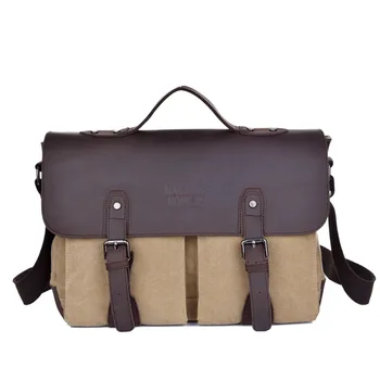 

Cross-border exclusive for 2018 new canvas with Mad horse leather shoulder business Briefcase Portable Multifunctional bag