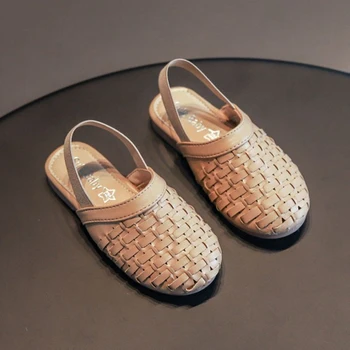 

2020 Summer Girls Fashion Non-slip Beach Sandals Kids Soft Bottom Baotou Retro Woven Shoes