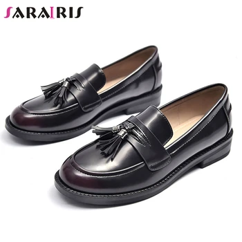 

SARAIRIS Brand Female Office Flats Round Toe Fringe Retroround Toe Slip On Flats Women Classic Sewing Spring Shoes Woman