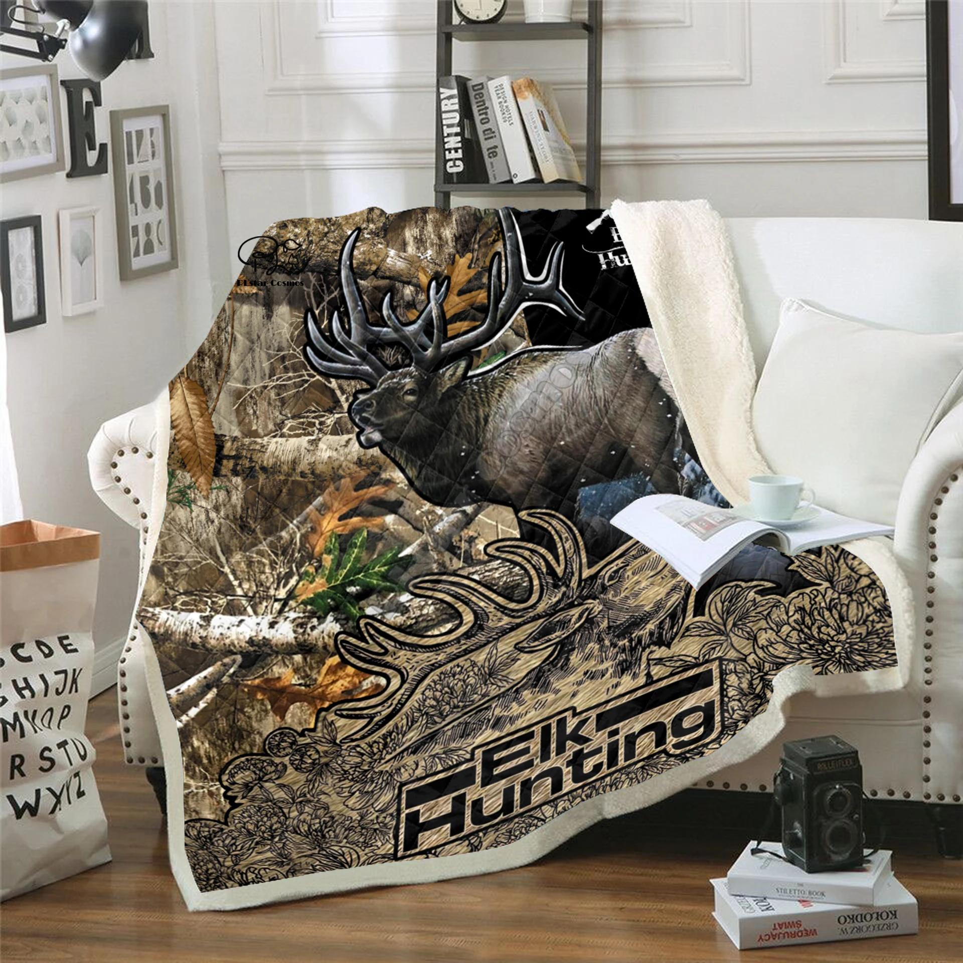

Plstar Cosmos Deer Hunter Pheasant Hunting character Blanket 3D print Sherpa Blanket on Bed Home Textiles Dreamlike style-5
