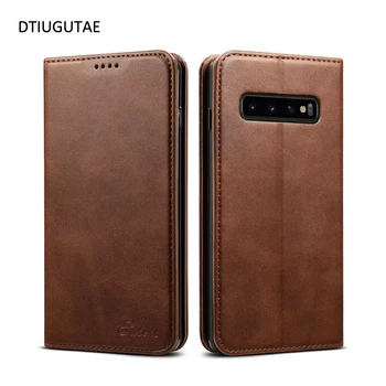 

DTIUGUTAE Genuine Calf Leather Phone Case for Samsung Galaxy S10 Plus Wallet Card Slot Stand Flip Cover for Samsung S10E