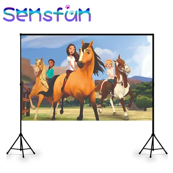 

Spirit Riding Free Photography Backdrops Custom Party table banner Photocall boda Horse Girl birthday Background Photo Studio