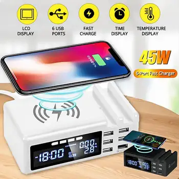 

Electric LED Clock Fast Charger USB Charging Phone Smart Wireless Digital Thermometer Clock Snooze Table Clock Home Decor