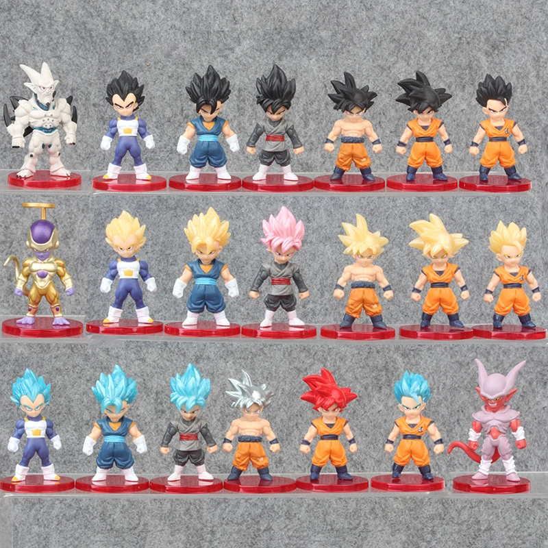 21pcs/lot Action Figure Dragon Ball Super Saiyan Son Goku Vegeta Frieza Vegetto PVC Anime Figure Collectible Model Toy Gift