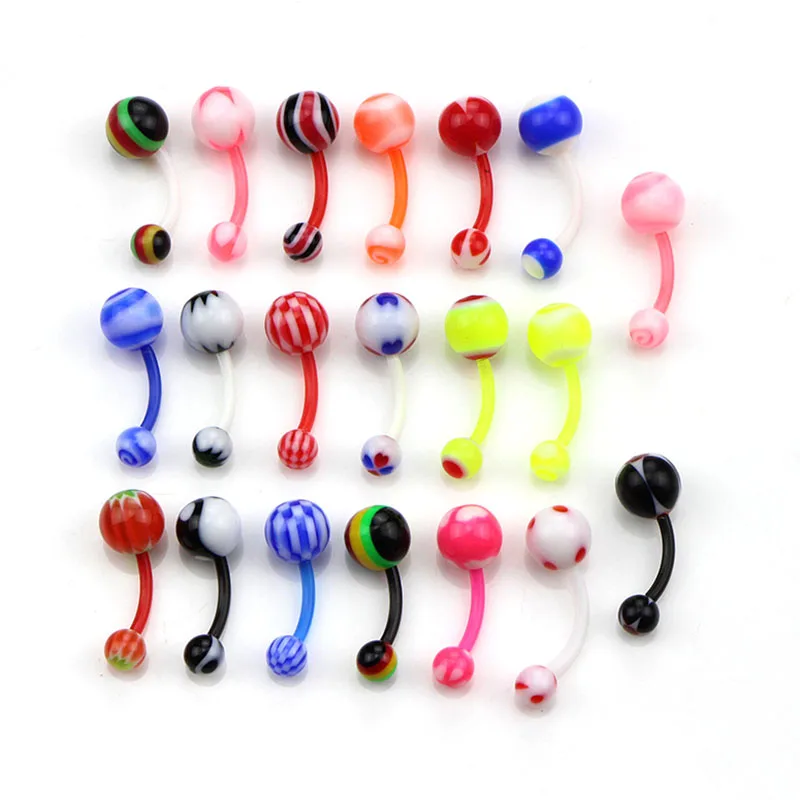Colorful  20Pcs Mix Color Silicone Belly Piercing Navel Flexible Bar Navel Piercing Piercing Nombril Stud Earring